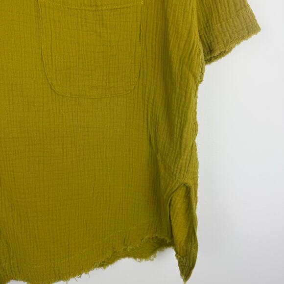 Easel Womens Scoop Neck Frayed Cotton Short Sleeve Mustard Yellow Blouse Small - Picture 5 of 10